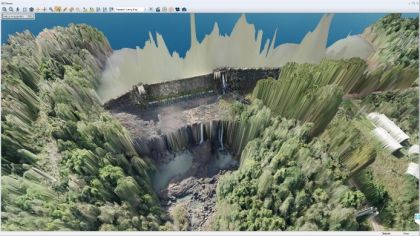 AGTOPO - Projetos, Servio e Execuo - Levantamento de Barramento para Inspeo Estruturais e Licenciamento Ambiental. Vista 3D.